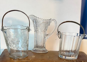 Vintage Crystal & Glass Ice Buckets & Pitcher
