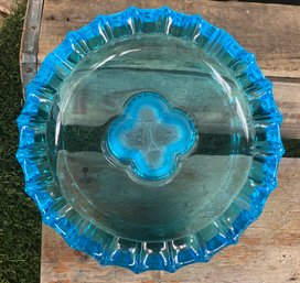 Vintage Fostoria AQUA BLUE 10' Large Heavy Glass Ashtray / Coin Tray Dish