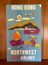 Vintage ORIGINAL 1950's Airline Advertisement Poster -Northwest Airlines - Hong Kong