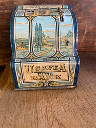 Vintage Tin Litho Shonk Works American Can Co. U Save A Dime Bank