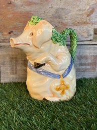 Vintage Italian Majolica Monk Pig Ceramic Pitcher Made In Costa Italy