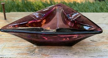 Vintage Purple Glass Triangular Ashtray