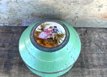 Antique Courting Couple Metal Trinket Jar