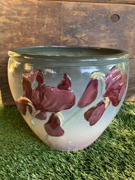 Vintage Weller Pottery ' Iris' Jardiniere Irises On Pink Vase