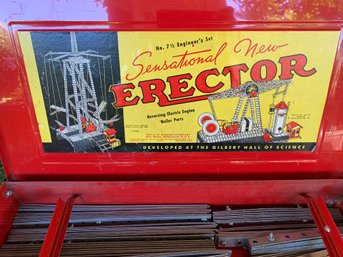 Vintage Red Metal Erector Case 7 1/2 Engineer Set