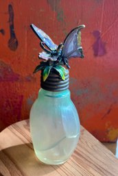 Gorgeous Vintage Perfume Bottle W/ Enamel Metal Butterfly Dauber Rhinestones