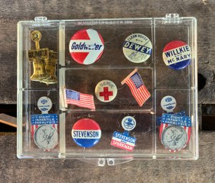Antique/Vintage Acrylic Box Of Pins & Buttons