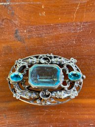 Vintage Blue Jeweled Brooch
