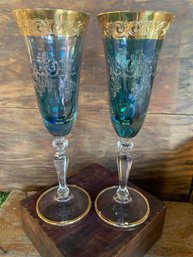 Vintage 22kt Gold Etched Crystal Wine Glasses