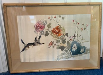 Vintage Asian Silk Embroidered Framed Art