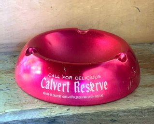 Vintage Hot Pink Aluminum Advertisement Ashtray - Calvert Reserve