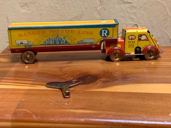Vintage RANGER Tin Wind-Up  Truck With Semi Trailer