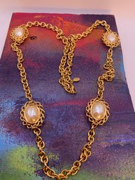 Vintage Kenneth Jay Lane Pearls On Gold Chain