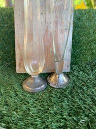 Vintage Crystal Vases W/ Sterling Silver Base
