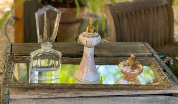 Vintage Vanity Mirrored Tray With Perfume Bottles
