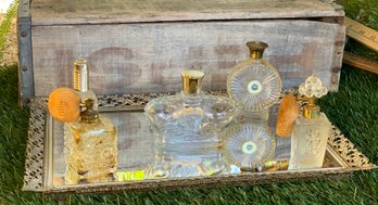 Vintage Mirrored Tray With Perfume Bottles