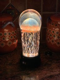 Vintage Signed RICHARD SATAVA 9' Crystal Moon Jelly Fish Handblown Glass On Light Pedestal