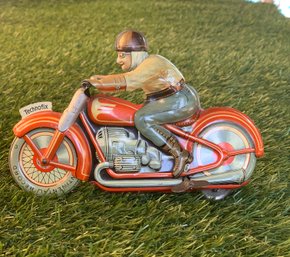 Vintage Technofix Motorcycle Metal Wind-up Tin Litho Toy