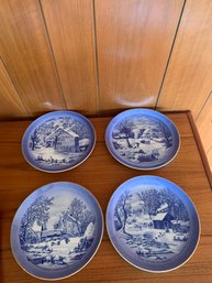 Set Of Currier & Ives Porcelain Wall Hanging Plates