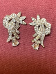 Vintage Rhinestone Clip Earrings By LEDO