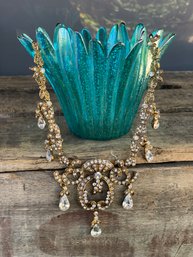 Vintage Art Glass With Jeweled Necklace