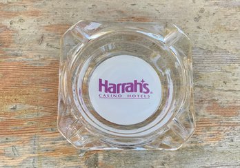 Vintage HARRAHs Advertisement Glass Ashtray