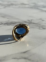 Vintage Large  Sapphire Like And Brass Costume Ring