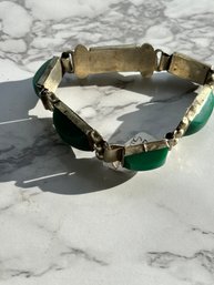 Art Deco Green Sugar Loaf And Sterling Silver Bracelet