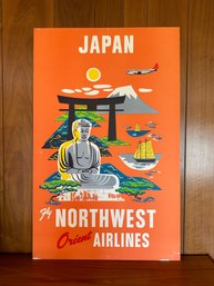 Vintage ORIGINAL 1950's Airline Advertisement Litho Poster - Northwest Orient Airlines Japan