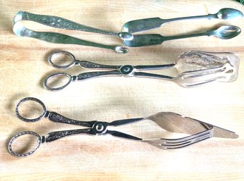 Lot Of Decorative Silver Plate Tongs