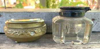 Vintage InkWell And Brass Trinket Jar