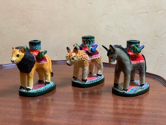 Vintage Hand Painted Plaster Animal Candle Holders