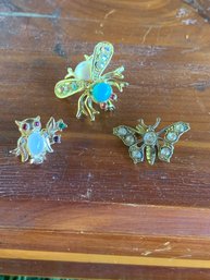 Vintage Insect & Owl Jeweled Pins