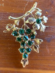 Vintage Green Jeweled Grape Cluster Brooch