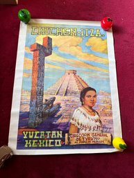 Vintage Original 1960's Tourism Poster  - Chichen-Itza. Yucatan Mexico
