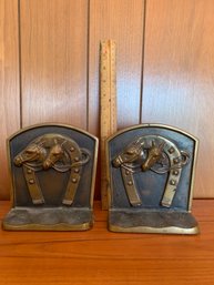 Bronze Bookends With Horse Heads & Horse Shoes