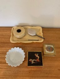 Vintage Bakelite Vanity Set & Wood Trinket Boxes