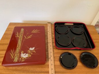 Vintage Asian Decorative Box And Tray Set