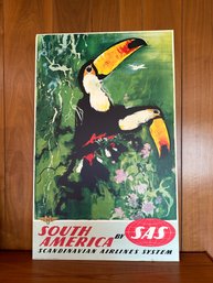 Vintage ORIGINAL 1960's  Airline Advertisement Poster - Scandinavian System South America