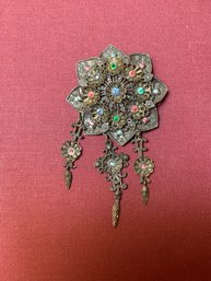 Vintage Jeweled Metal Chandelier Brooch