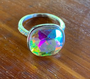 Fun Iridescent Ring With Jeweled Sides