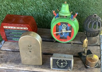 Vintage Lot Of Random Metal Clocks And Tchotchkes