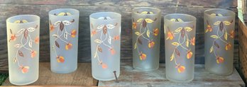 Vintage Frosted And Hand Painted Fall Leaves Glass Tumblers