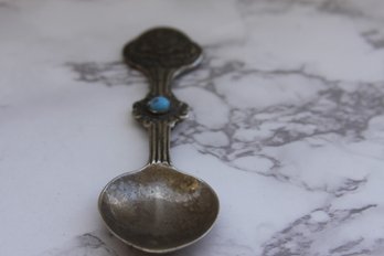 Vintage Tibetan Medicine Spoon/Split Bowl Silver Spoon With Turqoise