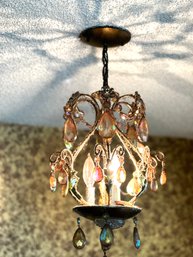 Vintage MCM Ceiling Crystal Iridescent Chandelier