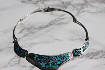 Turquoise & Onyx Necklace - Sterling Silver