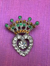 Vintage Crown/Heart Rhinestone Pin