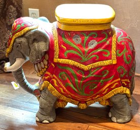 Vintage Vibrant Colored Ceramic Elephant Stool Plant Stand