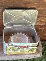 Vintage Crystal Beaded Glass Coasters In Tin