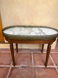Vintage Small Danby French White Marble Top Accent Table With Brass Gallery